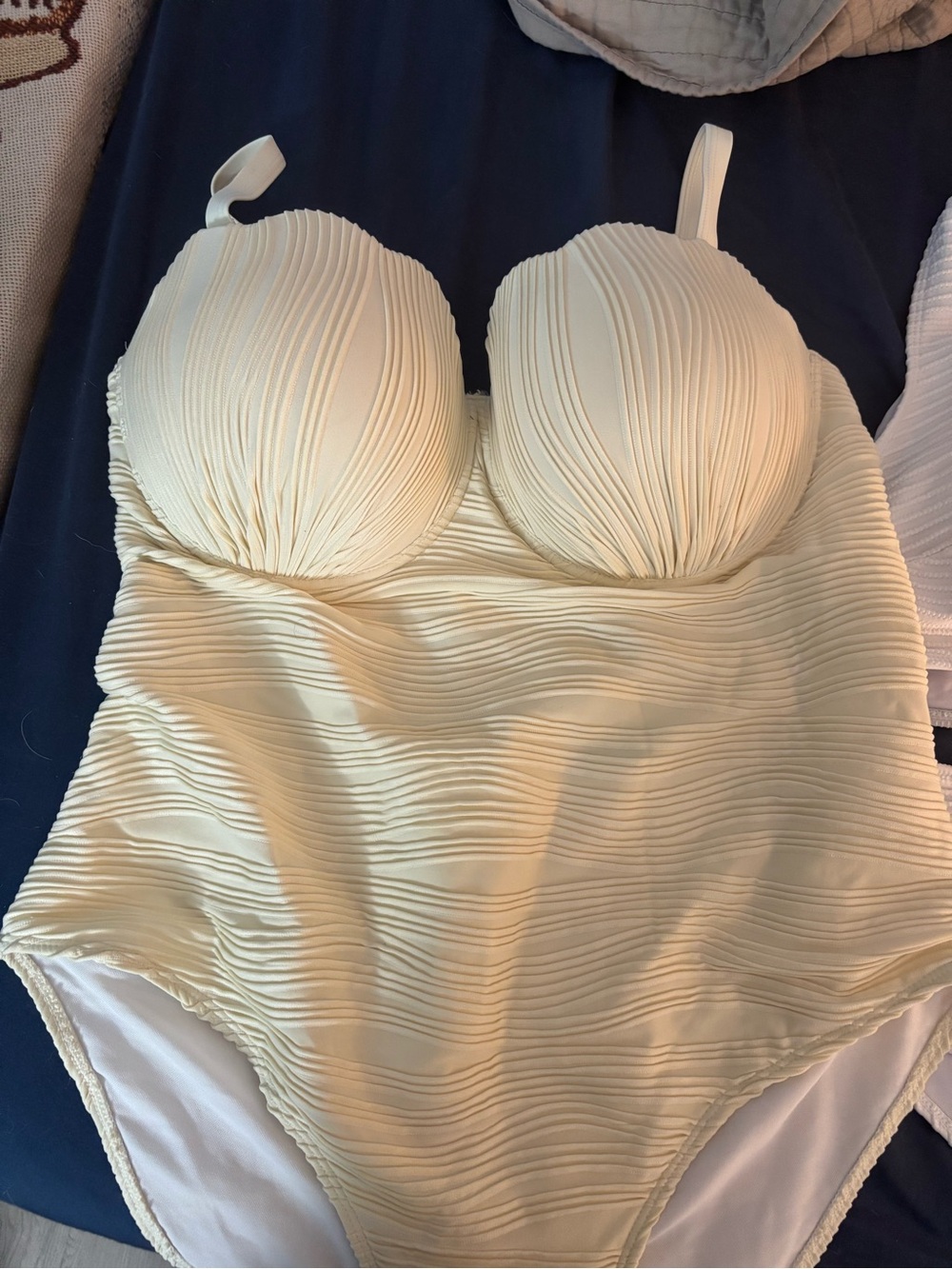 SHEIN Cream Textured Bustier One-Piece Swimsuit